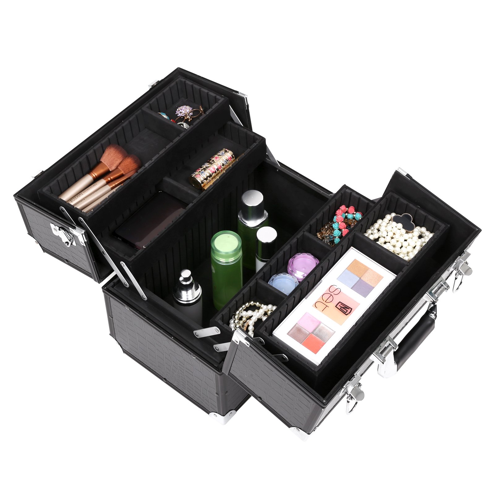 Baño SONGMICS Maletín para Maquillaje Caja de Belleza con 4 Bande jas  Extensibles PU Negro 35 x 22 x 28,5 cm JBC315B Hogar y cocina  odpripodjetje.si