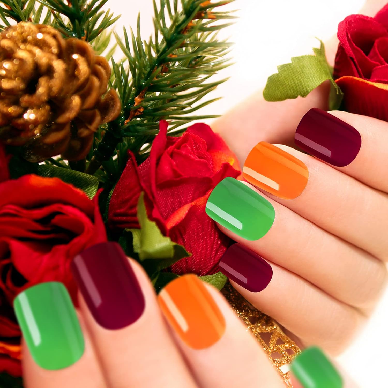 888 Pieces Colorful Short False Nails Square Press on Nails Short False Nails Glue on Nails Short Artificial Full Cover Coffin Fake Nails 37 Sets Acrylic Nails for Women Girls (Bright Colors)