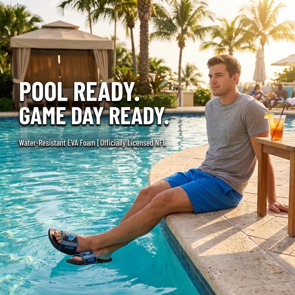 FOCO Detroit Lions Slides for Men NFL Molded EVA Foam Sandals | Water Resistant, Officially Licensed