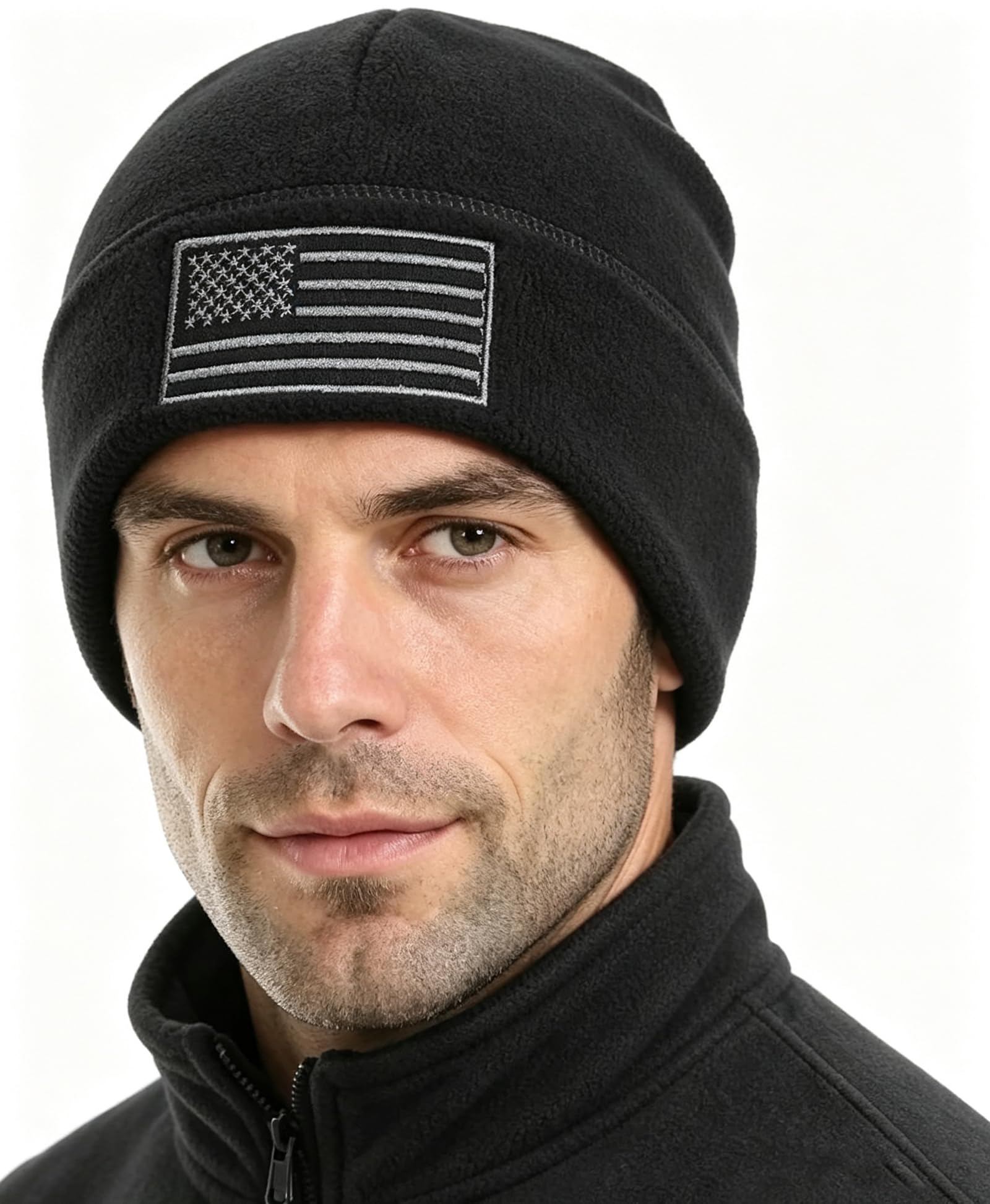 ZSJO American Flag Waffle Fleece Beanie,Warm Winter Watch Cap for Outdoors. | Soft Fleece Lining Locks in Warmth Without Bulk.Stretch Fit for Most Heads.Ideal for Hiking,Cycling,Camping & Gifting.