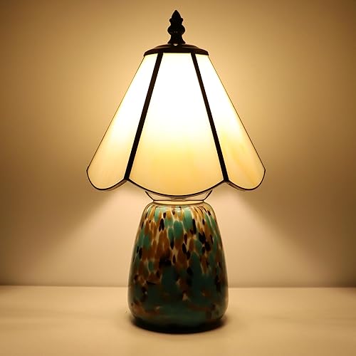 Miniatura 8 de Tiffany Lamp Stained Glass Mushroom Table Lamp 7X7X12 Inch Milky White Mini Night Light Glass Base Accent Light Suitable for Bedside Table Bedroom