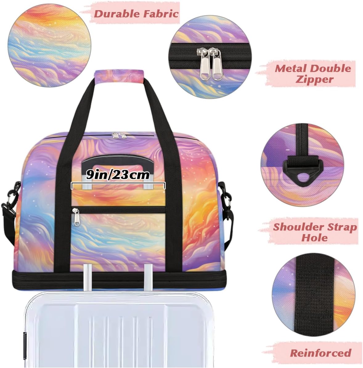 QsirBC Abstract Fun Pattern Gym Bag for Women Duffle Tote with Shoes Compartment Men Weekender Duffel for Dance Travel Sports Swimming Overnight