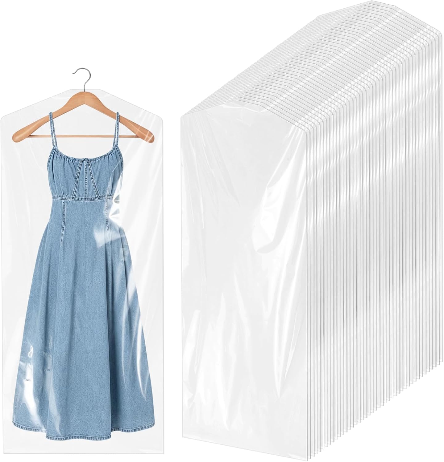 60 Pack 60-Inch Plastic Garment Bags, Clear Plastic Garment Bags Hanging Dry Cleaning Covers for Dry Cleaning and Laundry Dust-Proof Clothing Covers for Home Storage, Travel, and Moving