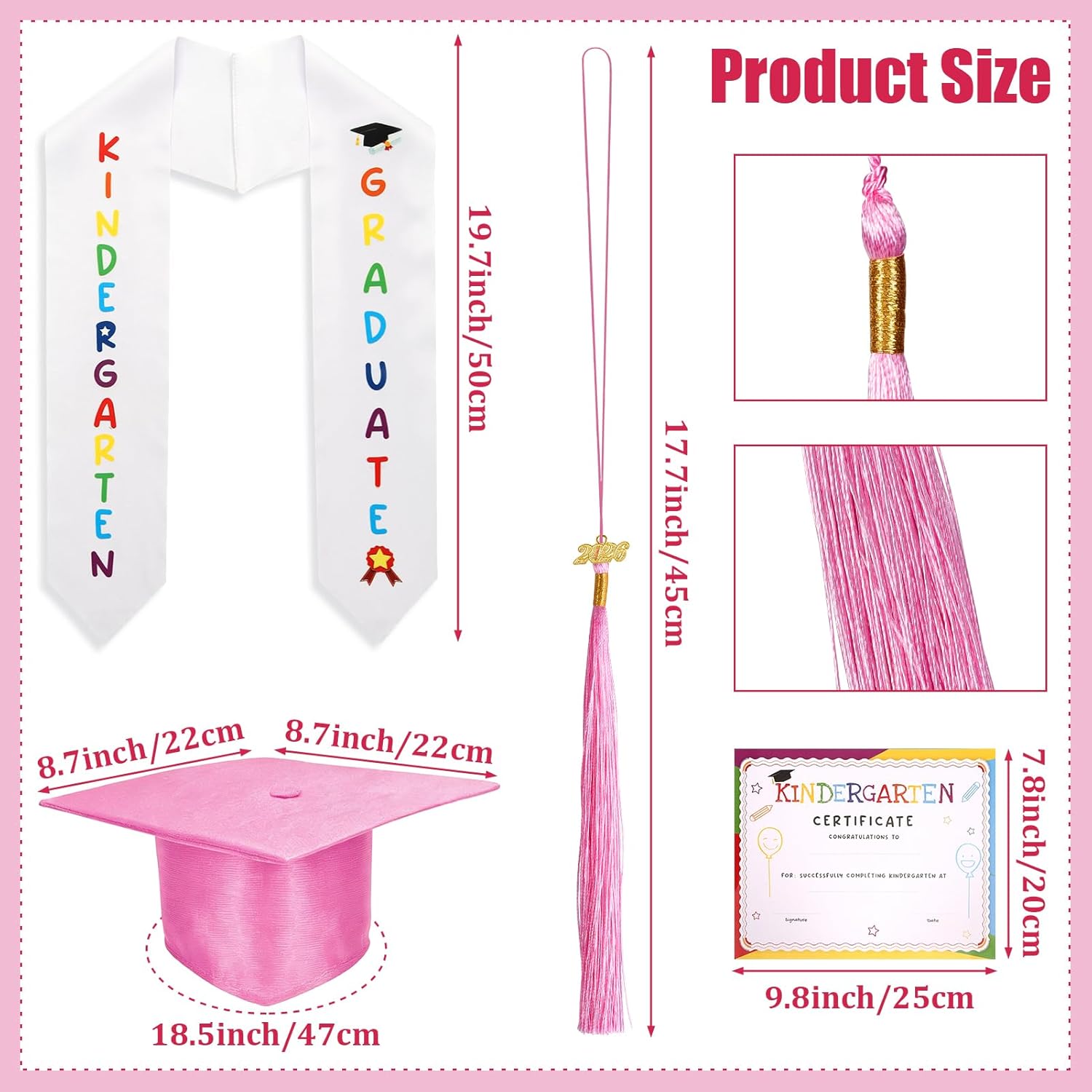 VICAMB Kindergarten Graduation Cap and Gown Set,Kids Graduation Outfit with 2026 Tassel and Sash for Boys and Girls
