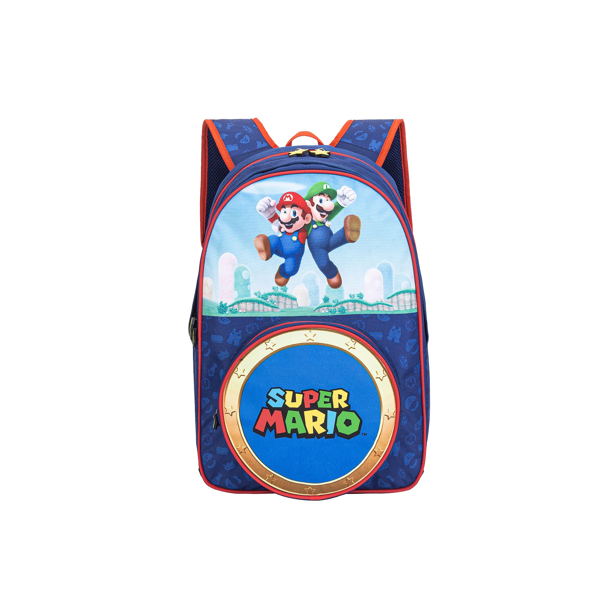 TOYBAGS Super Mario Mochila Escolar - Bolsillo Frontal Redondo - Adaptable al Carro - Correas Ajustables - Espaldera Acolchada - 45 x 32 x 20 cm