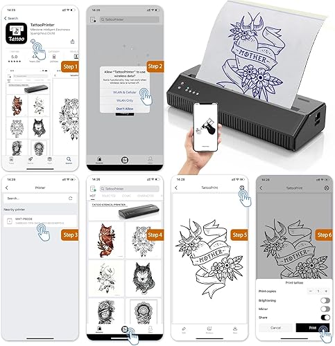 Miniatura 3 de Bcetasy Wireless Thermal Tattoo Printer, with 10pcs Paper Portable Tattoo Stencil Printer Rechargeable Thermal Transfer Copier Tattoo Thermal