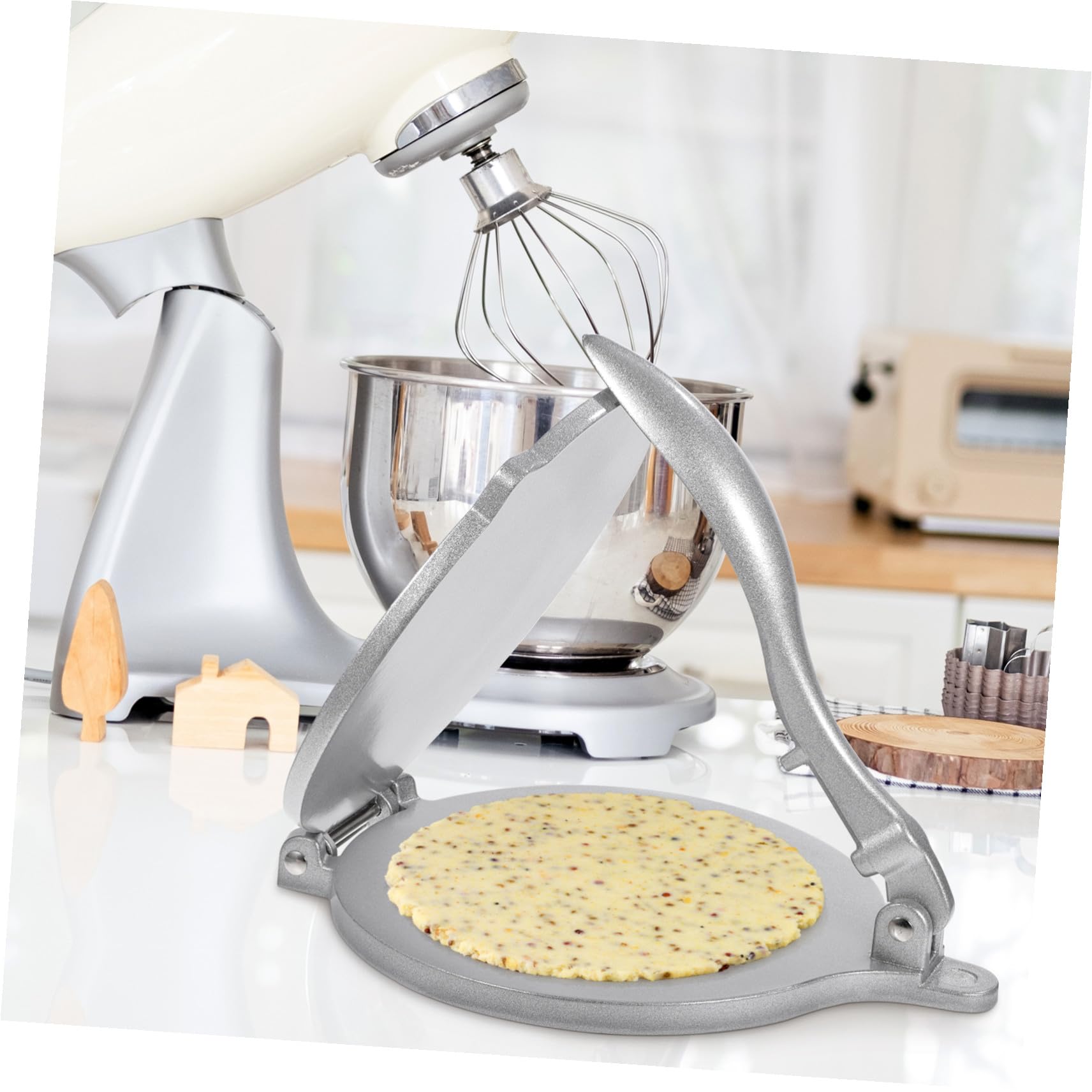 TOYANDONA Pressa Funzione Tortilla per in Argento Lega Forma Alluminio e di Rotonda Eco-friendly Impasto di Riso e Farina, per Cucina e Ragazzo Ragazza