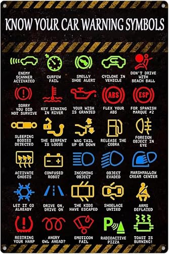 Letrero de metal divertido con luces de advertencia de Know Your Car , carteles de mecánica para hombre, decoración de garaje, regalos mecánicos,