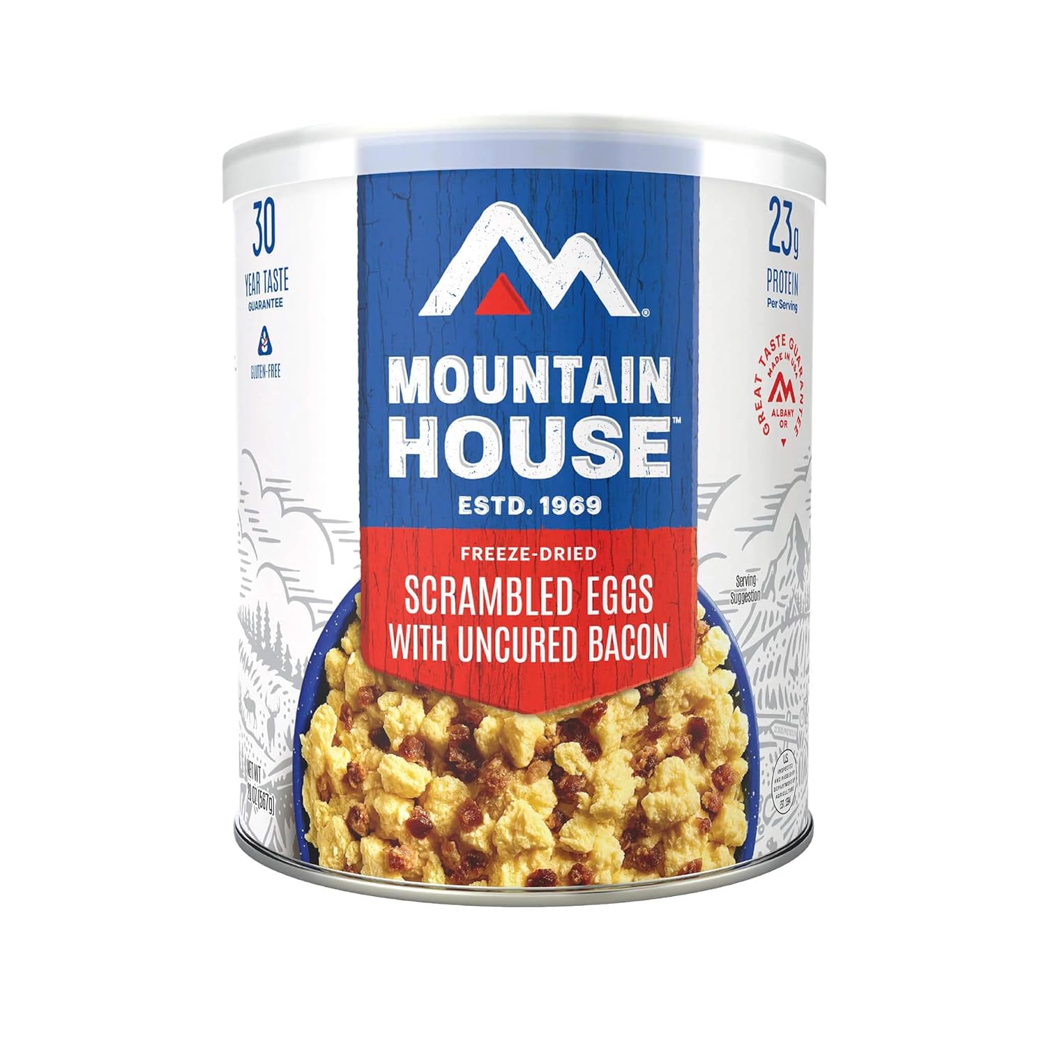 Mountain House Freeze-Dried Scrambled Eggs with Uncured Bacon #10 Can – 54 Total Servings (Pack of 6, 9 Servings Each) – Ready-to-Eat Emergency Survival Canned Food Breakfast – Gluten-Free, High-Protein, Shelf-Stable Long-Term Canned Food Storage – Ideal for Camping, Hiking, Backpacking, Hunting & Disaster Preparedness – 30-Year Taste Guarantee – Made in USA
