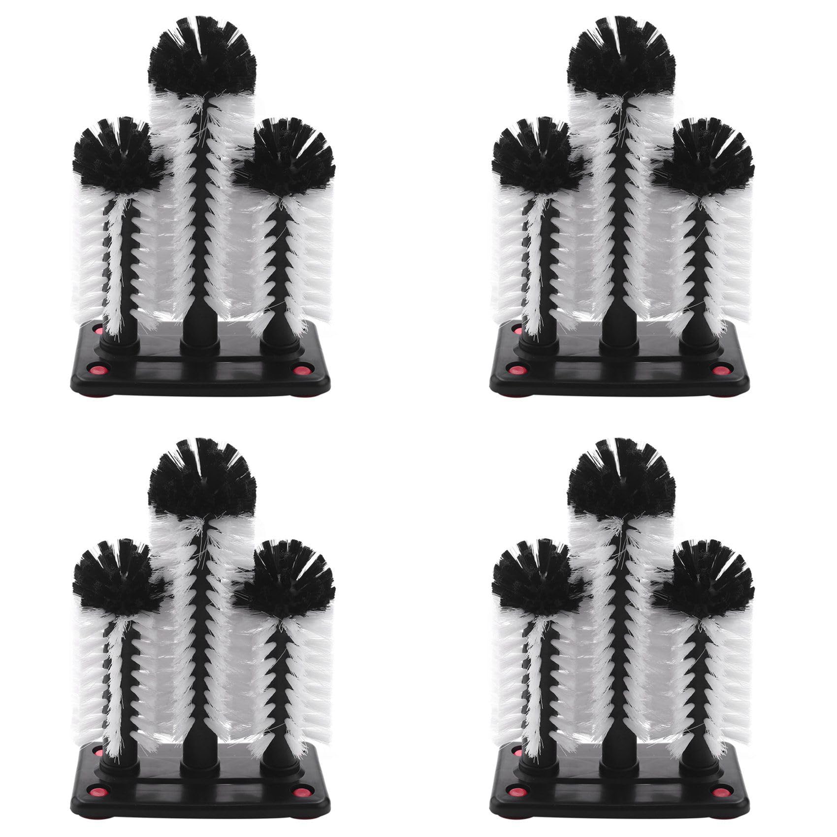 Hndhbfgrt 4X Glass Washer 3 Brush Glass Washing Brushes with Suction Base Bar for Bar,Kitchens,Red Wine Glasses,Cup