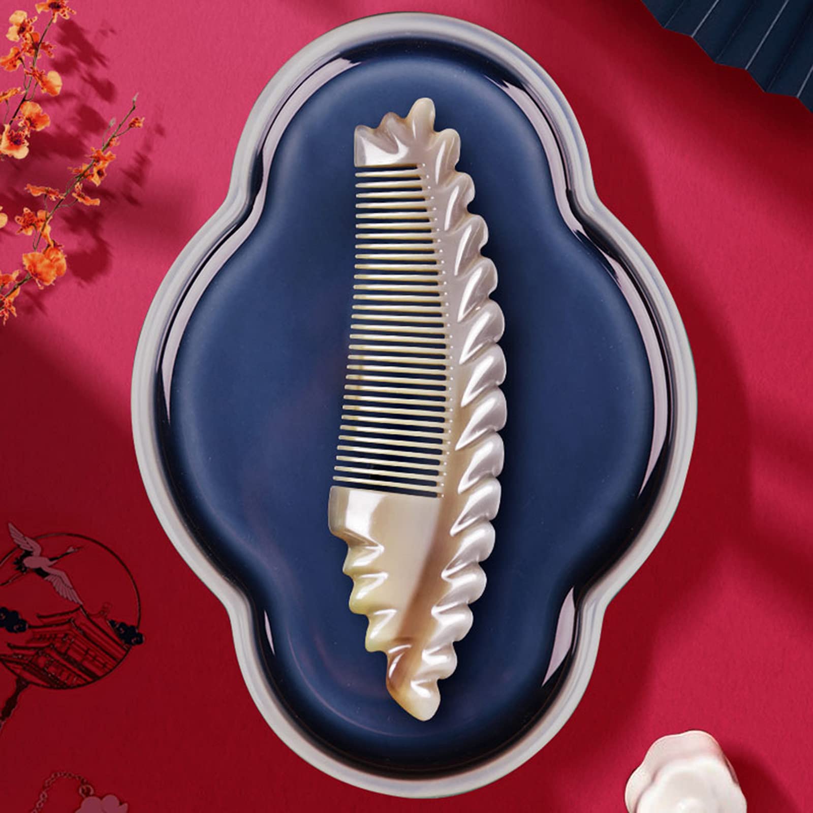 U/D Peines para El Cabello, Peine De Masaje Desenredante Antiestático para Cabello Y Barba, Mini Peine De Bolsillo Portátil Peine De Cuerno De Buey Hecho A Mano, Sin Mango,Natural,B