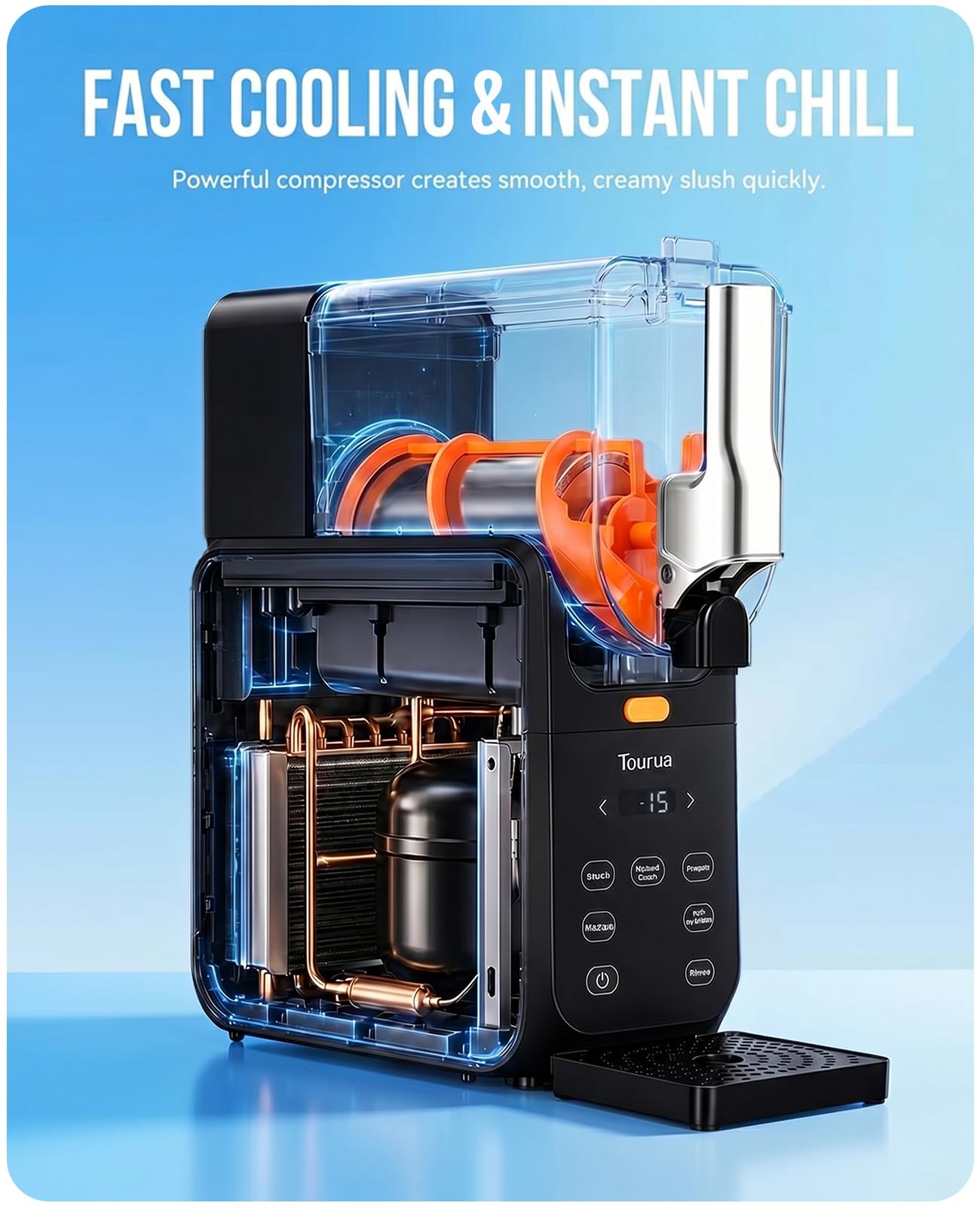 Slushie-Maschine, 2,8L Großbehälter, 15 Min Schnellkühlung, 24h Kältehaltung, Ein-Tasten-Selbstreinigung, 5 Programme, Multifunktions-Eismaschine für Slush, Milchshakes & Cocktails