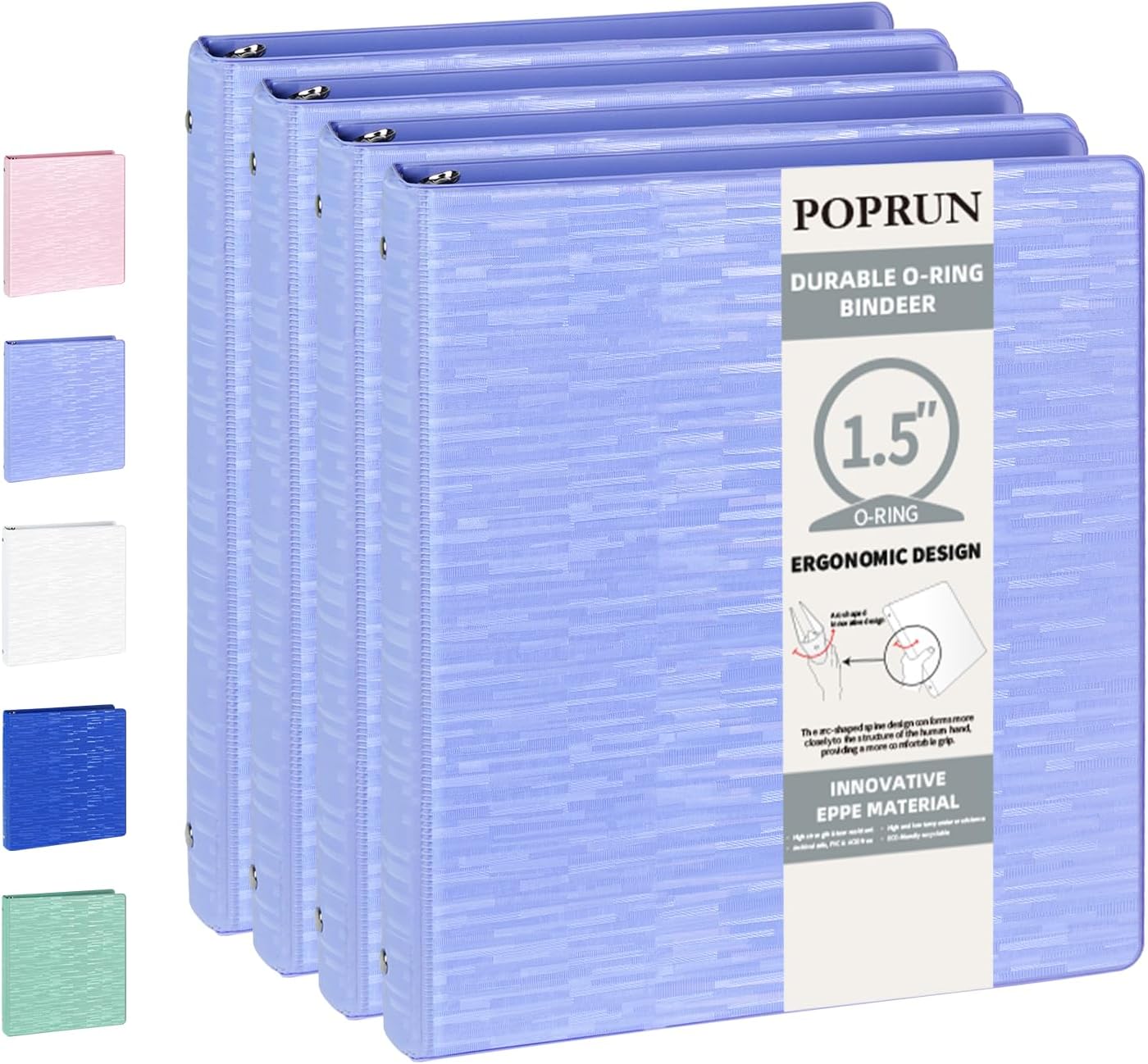 PR 3 Ring Binder 1.5 Inch, PVC-Free, 325 Sheets, 2 Pockets, Cornflower Purple