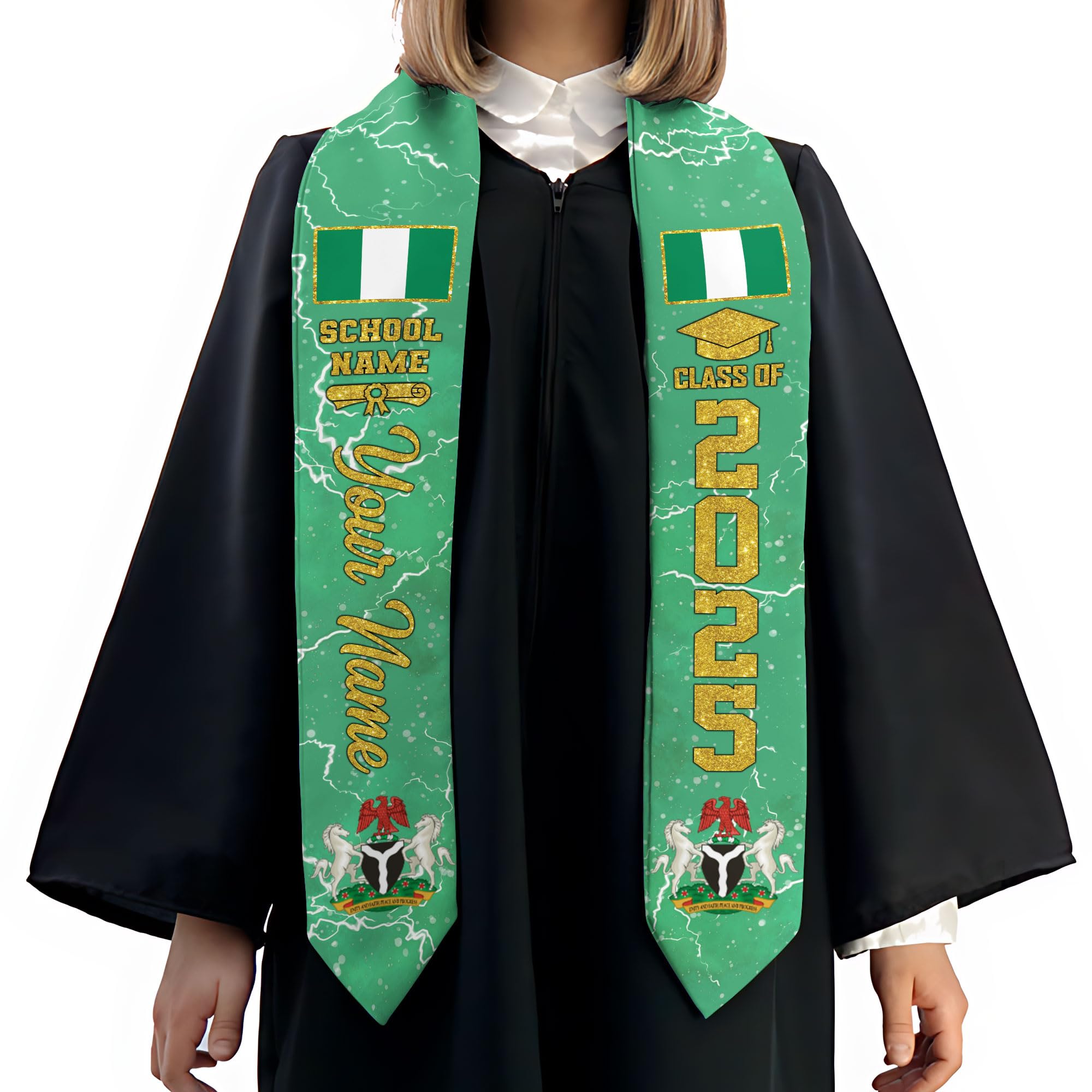 MonkeyVan Custom Nigerian Graduation Sash, Nigeria Stole Customize, Nigerian Stoles For Graduation 2025, Class of 2025 M76
