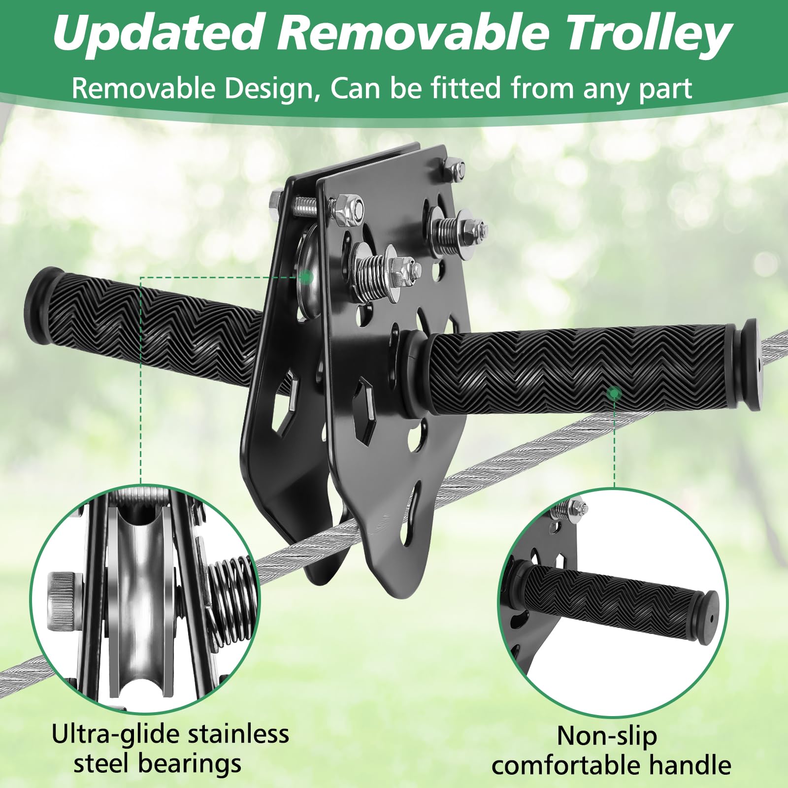 X XBEN Zip line Kit for Kids and Adults Outdoor: Up to 500Lbs - 80FT Quick Tighten Zipline for Backyard with Removable Trolley Swing Seat Spring Brake Ratchet Strap