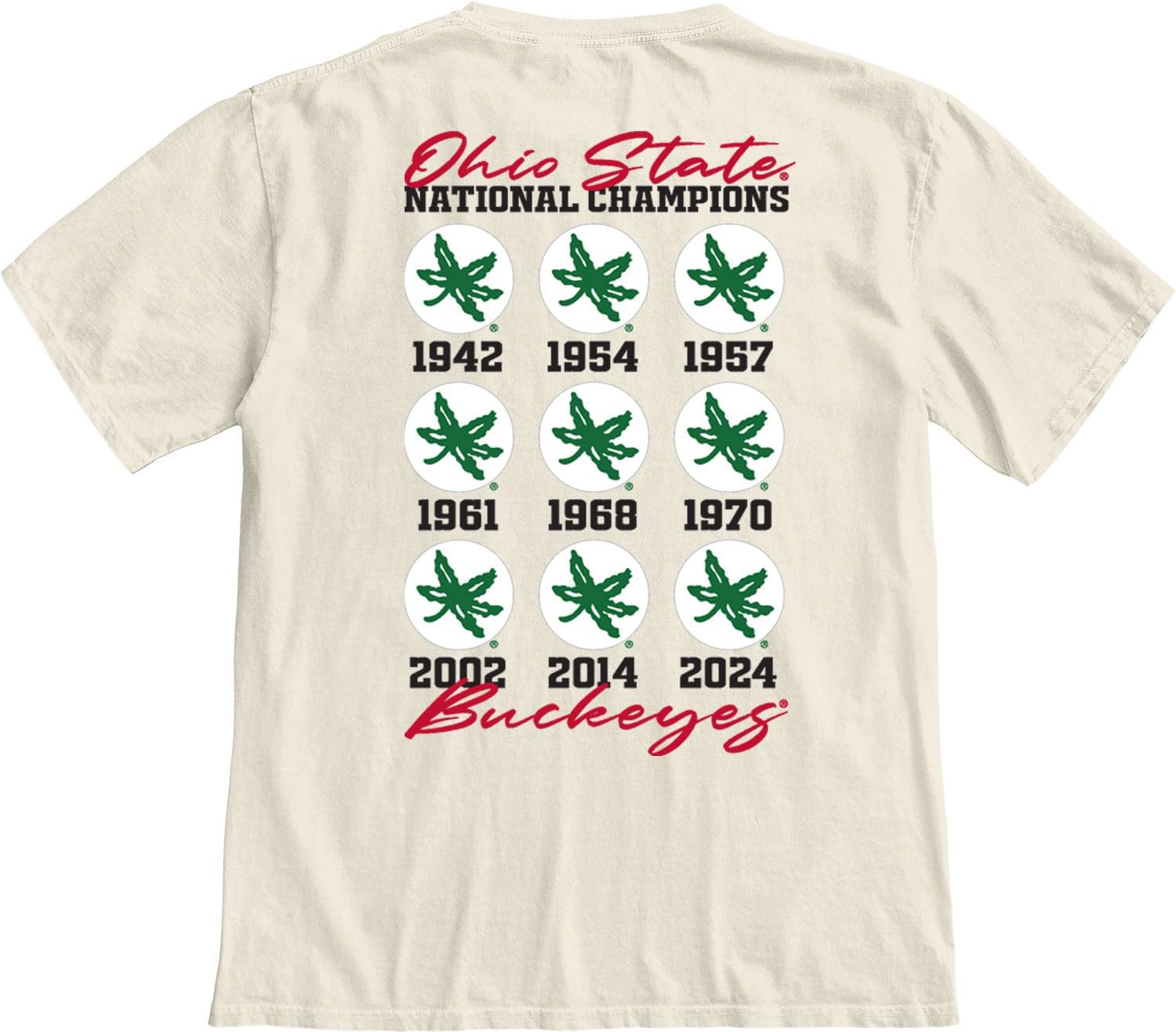 NCAA Officially Licensed Ohio State Buckeyes National Champs 2024 T-Shirt Dyed Ivory Front/Back - Image 5