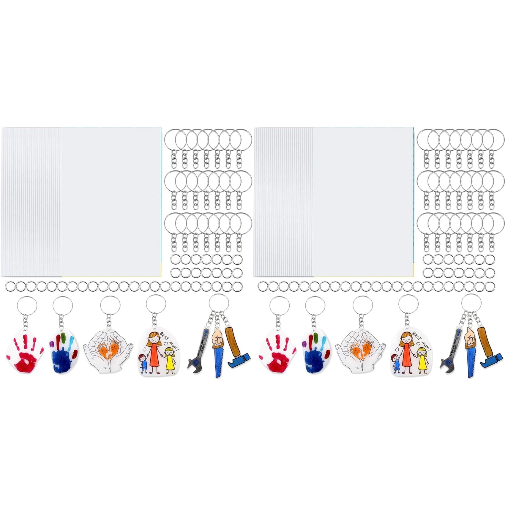 Hndhbfgrt 60PCS Shrink Plastic Sheets for Kids with 60 Keychains & 200 Jump Rings, Shrink Films Papers,for DIY Handprint Keychains