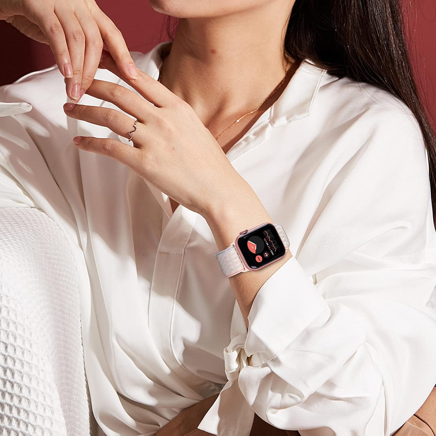 GZ GZHISY Sport Nylon Bands Compatible with Apple Watch 38mm 40mm 41mm 42mm 44mm 45mm iWatch Series 7 6 SE 5 4 3 2 1, Women Men Solo Loop Stretchy Braided Elastic Bracelet Weave Adjustable Breathable Photo