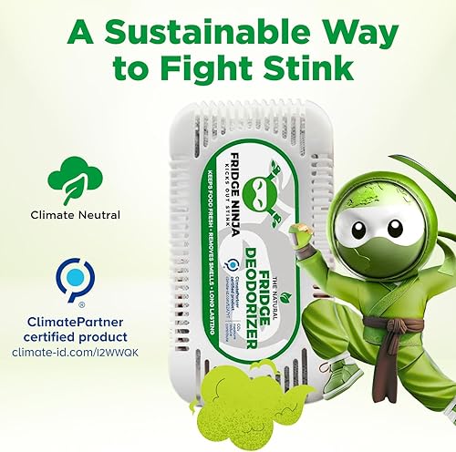 Miniatura 5 de Fridge Ninja - Desodorizador para nevera (paquete de 4), más eficaz que el bicarbonato de sodio, desodorante de carbón activado natural y sin