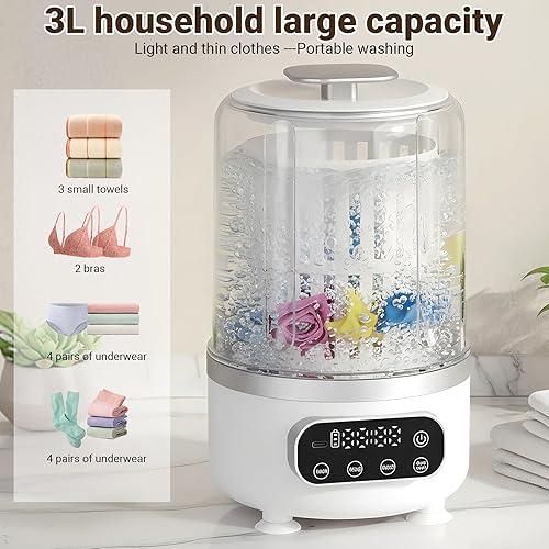 Vista 2 de Lavadora portátil de 3 litros, combinación de lavadora y secadora portátil 3 en 1, mini lavadora específica para ropa interior para el hogar, 3