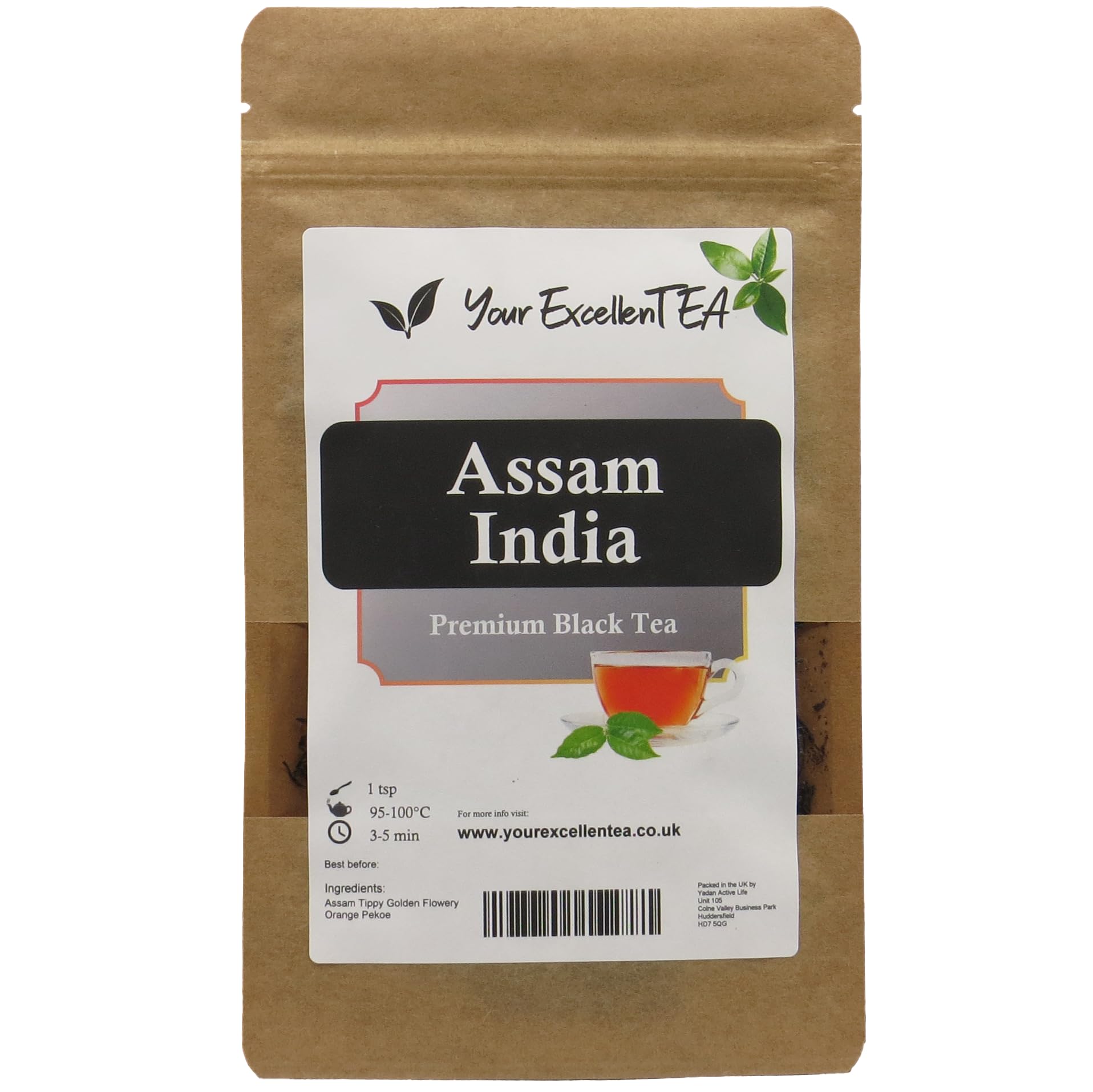 Assam Tea Loose Leaf Black Tea(1000g) Tippy Golden Flowery Orange Pekoe Pure Natural Dried Leaves Full-Bodied Aromatic Rich Perfect for a Morning Relaxation Hot Iced or Cold Brew, Resealable Pouch