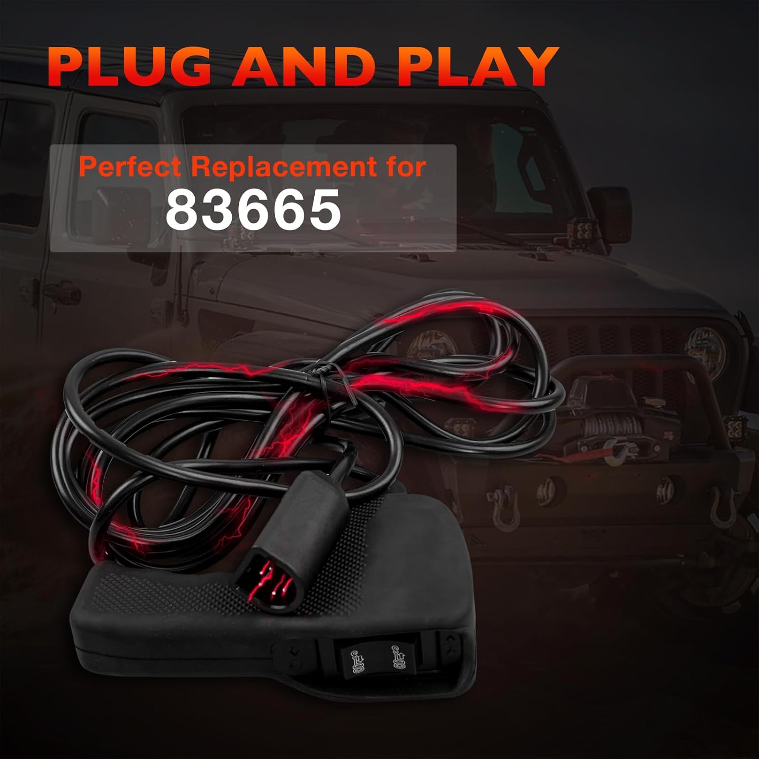 83665 Winch Remote Controller Compatible with Warn M8000 M10000 M12000 Winches, 5-Pin Plug-in Handheld Control with 12ft D-Shape Plug, Ergonomic Grip for Truck SUV Winch