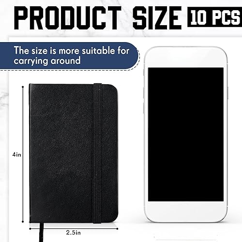 Miniatura 2 de Qeeenar 10 piezas de cuaderno de bolsillo de tapa dura de cuero 4 x 2.5 pulgadas pequeño cuaderno de 50 hojas de tapa dura mini bloc de notas Negro
