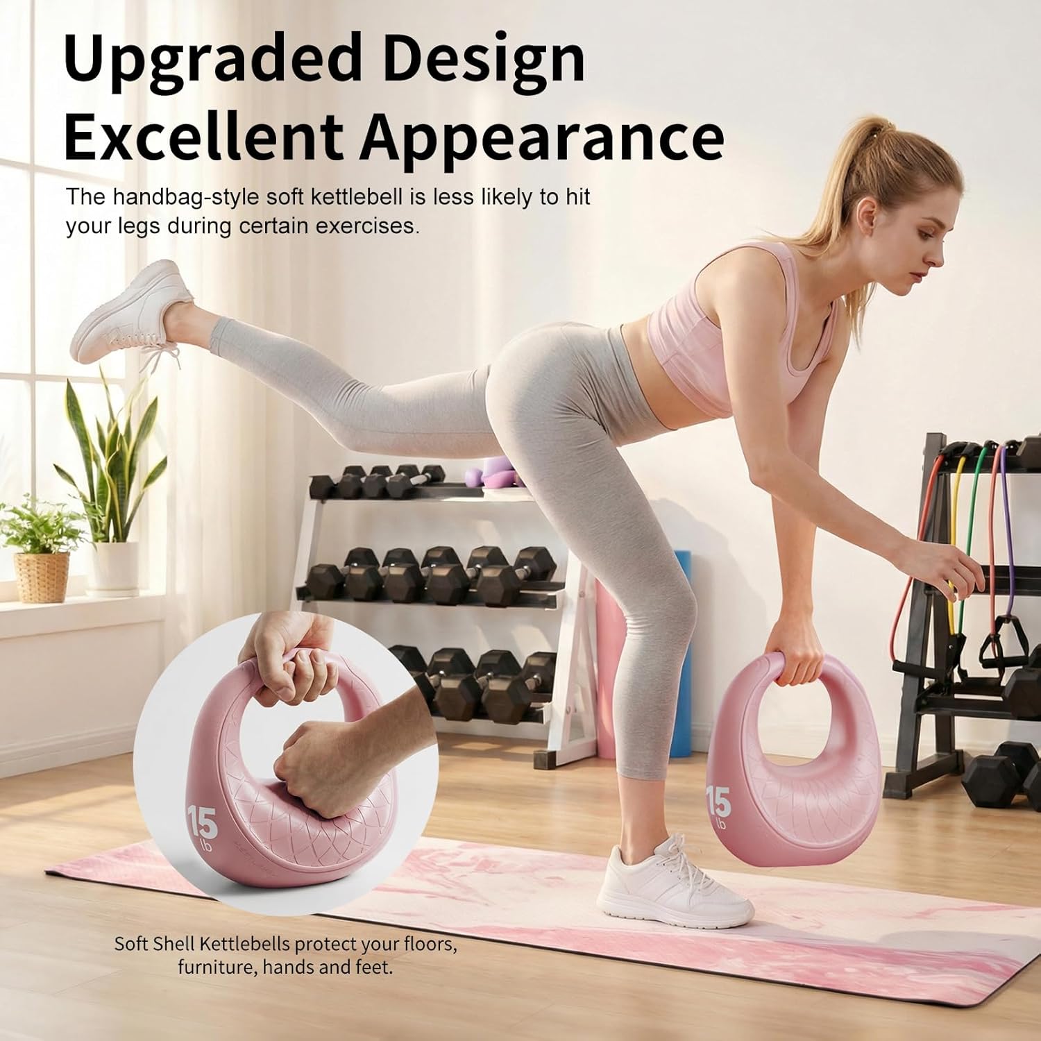 Soft Kettlebell, Strength Training Kettlebells Anti-Slip Grip with Cushioned Impact-Resistant Base, Handbag Soft Kettlebell for Home Workouts, Kettlebells for Men/Women/Beginners (6LB/10LB/15LB)