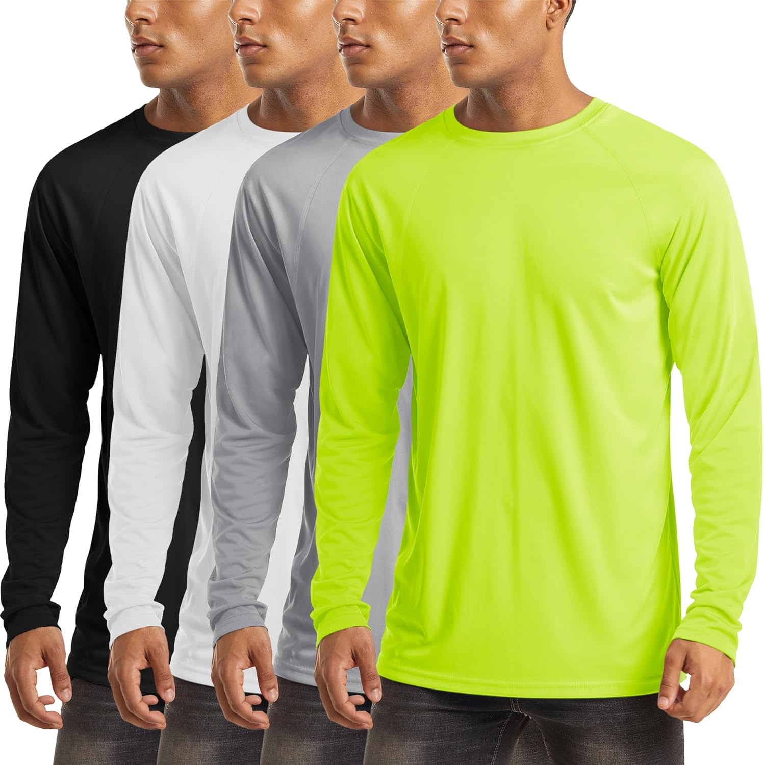 MAGCOMSEN 4 Pack Men's Shirts Long Sleeve Sun Protection UPF 50+ UV SPF Dry Fit T-Shirts for Workout Athletic