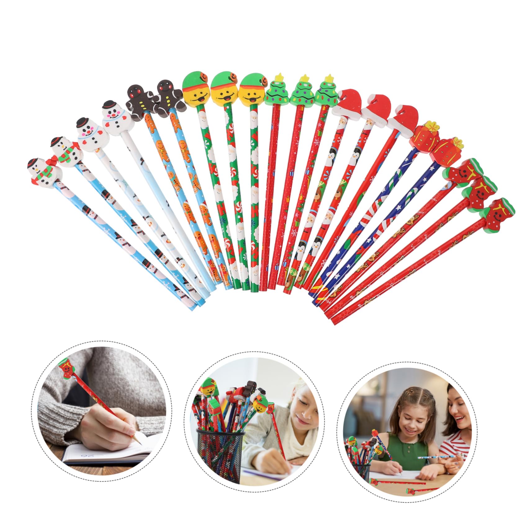 TEHAUX 40pièces Crayons De Noël Carton Avec Effaceurs Crayons Cartoon Pour Fournitures Scolaires Et De Fête