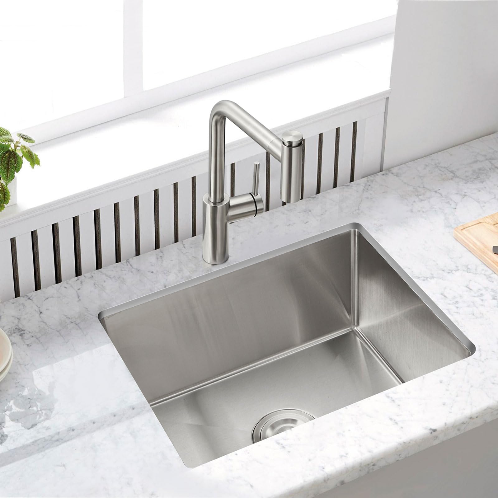 Edelstahl-Spüle Für Die Küche – 55,9 Cm, Schwarz, Unterbau, Mit Schallschutz