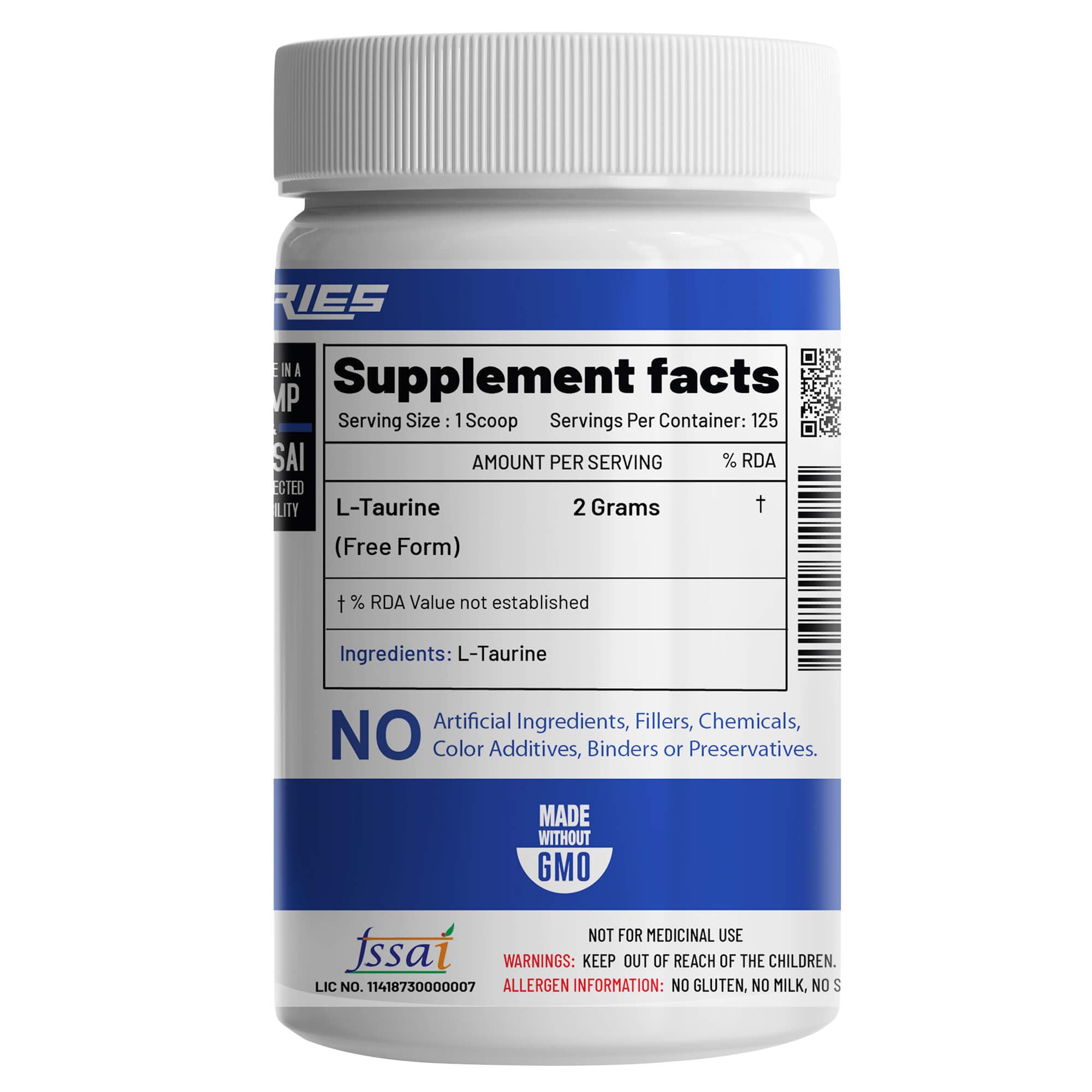 NutriJa Taurine Powder - 100% Pure Free Form Taurine - No Additives, No Fillers - Supports Heart, Nerve & Muscle Recovery 250 Grams Pack