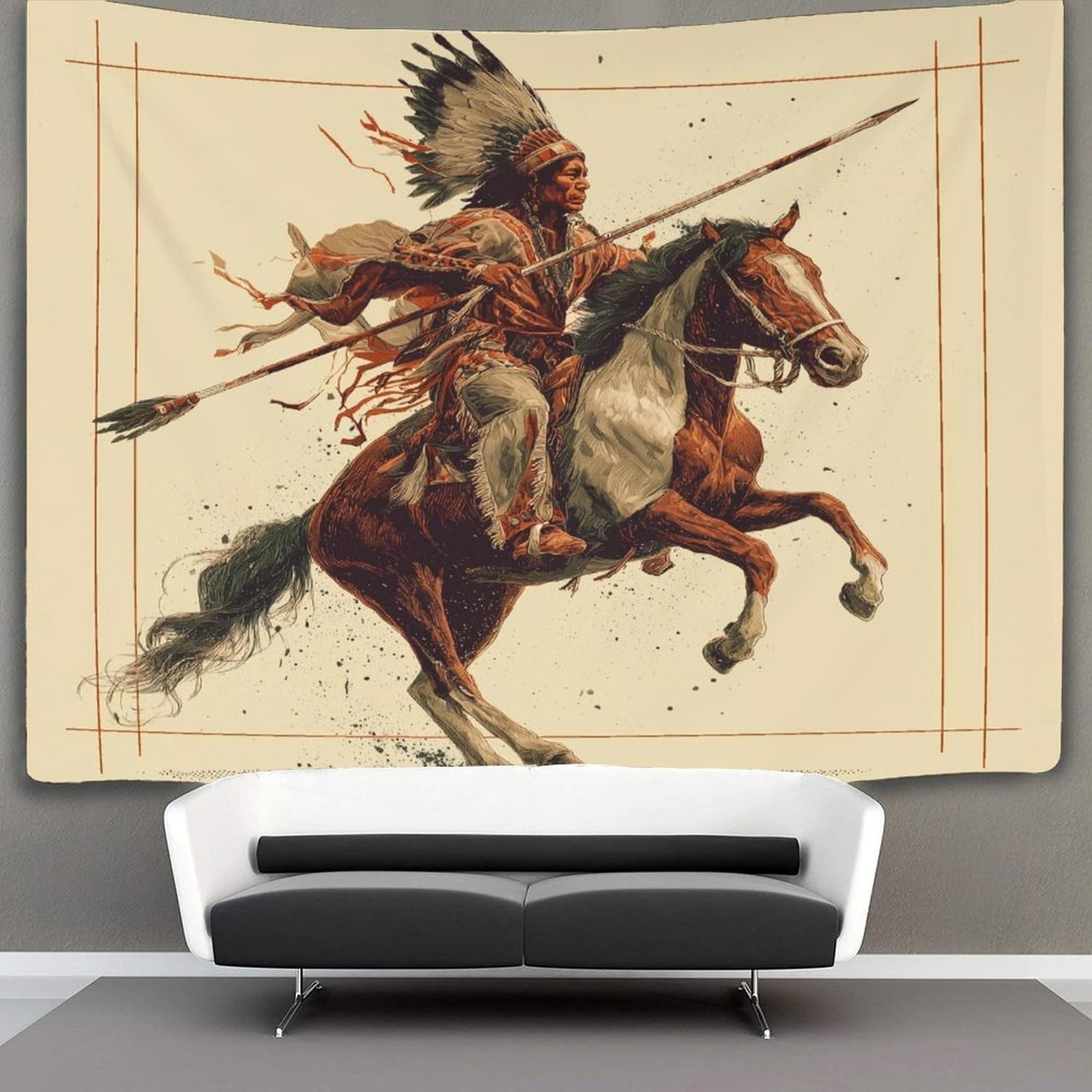 Kaiyun Style-11 Indian On Horseback Tapestry With Spear In Hand Wall Hanging Bedroom Home Decor 180Cmx230cm