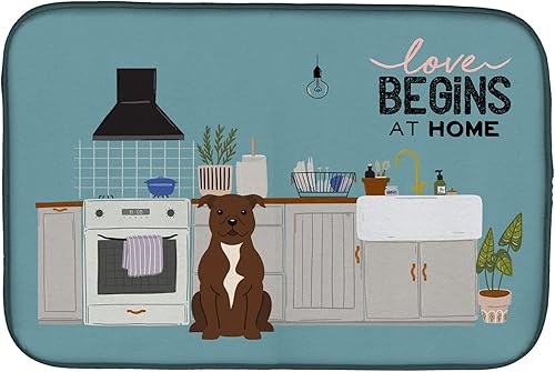 Miniatura 69 de Caroline's Treasures CK7824DDM - Tapete absorbente para secado de platos con diseño de bulldog inglés, rojo y blanco, para encimera de cocina, 14 x