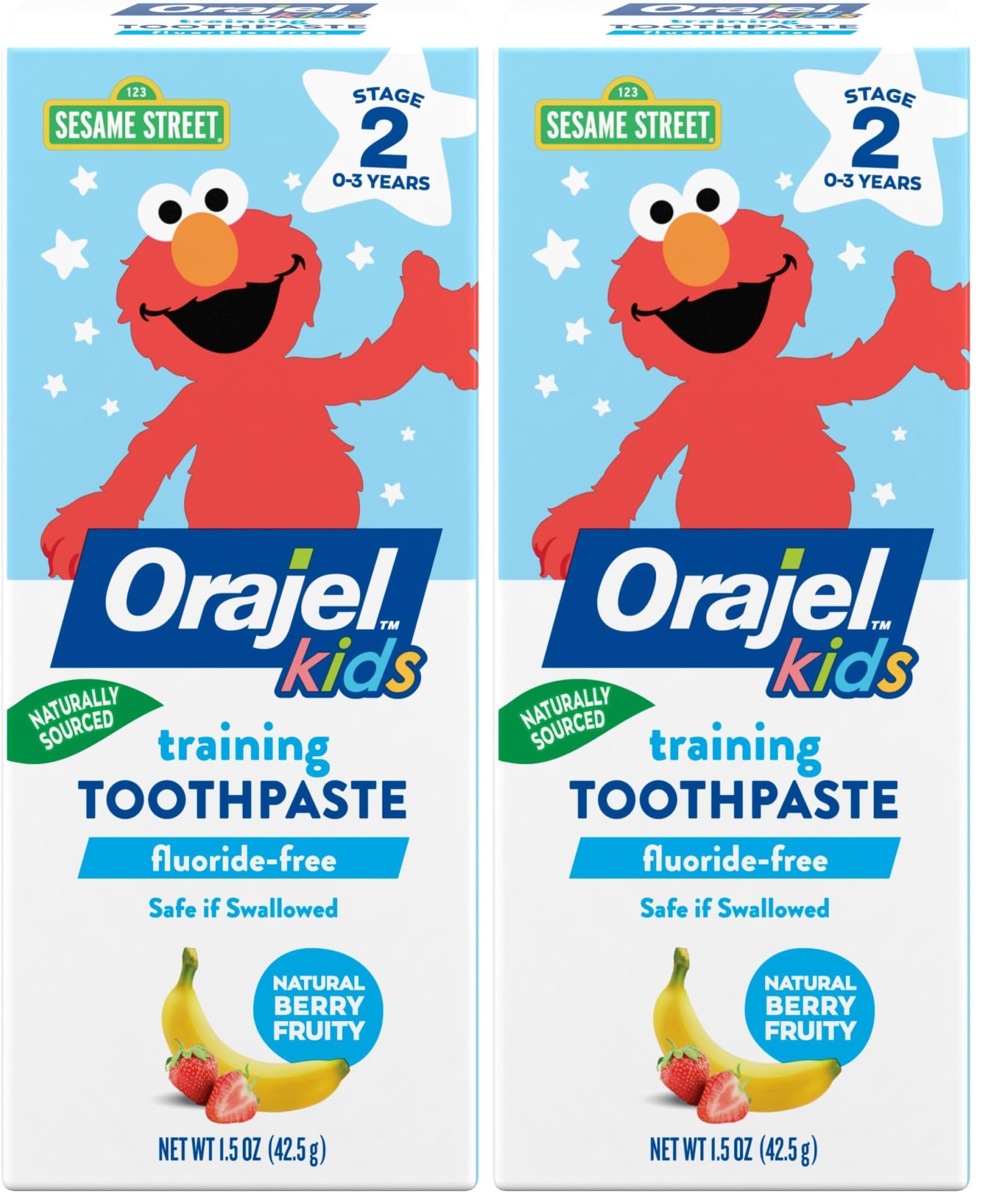 Orajel Kids Toothpaste, Fluoride-Free, Elmo | Training Toothpaste | Pediatrician Recommended | 1.5oz Tube | Pack of 2