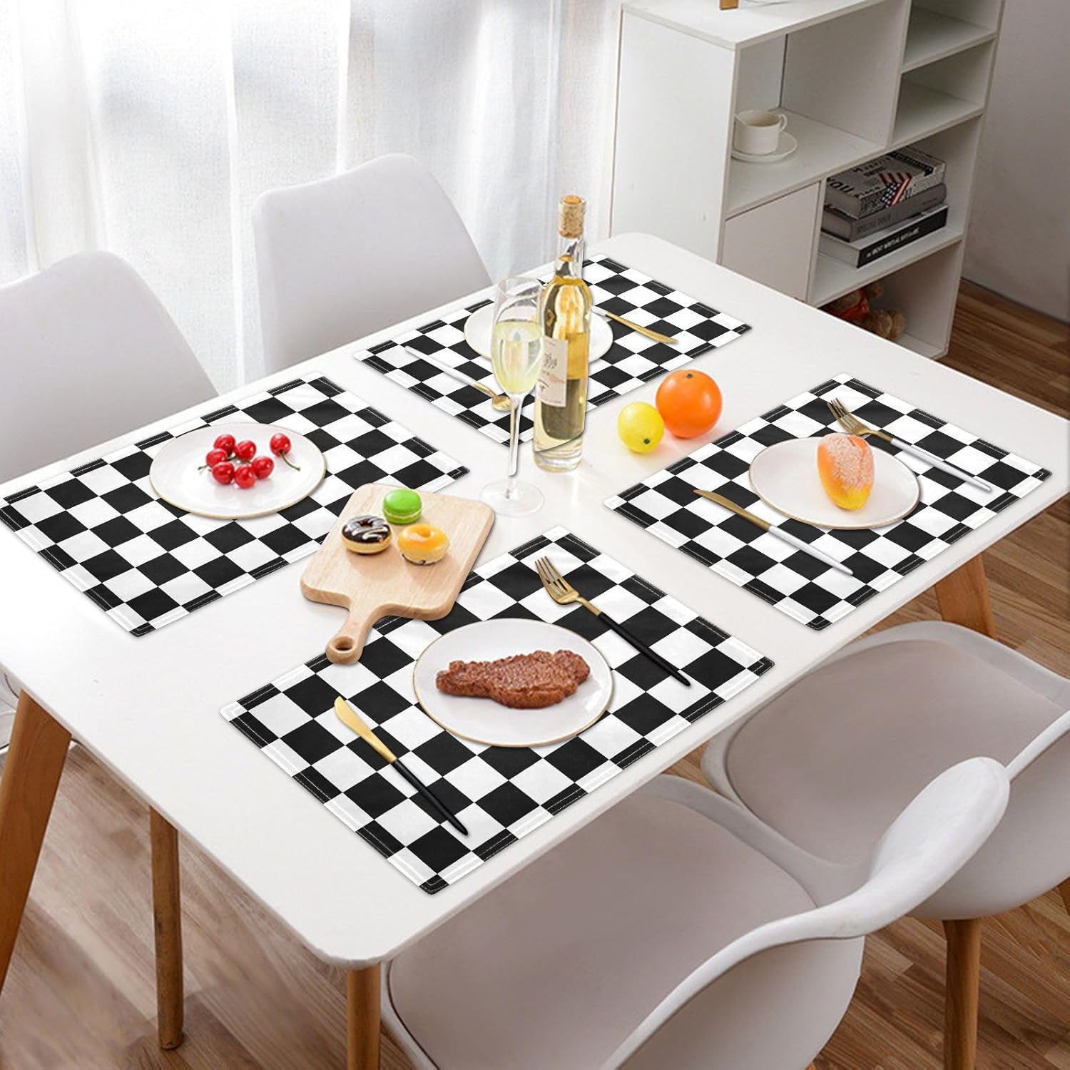 Black White Plaid Placemats Set of 6,Buffalo Check Dining Table Mats,Non-Slip Washable Place Mats Farmhouse Kitchen Table Placemats for Indoor Outdoor Party Wedding Decoration,12x18 inch