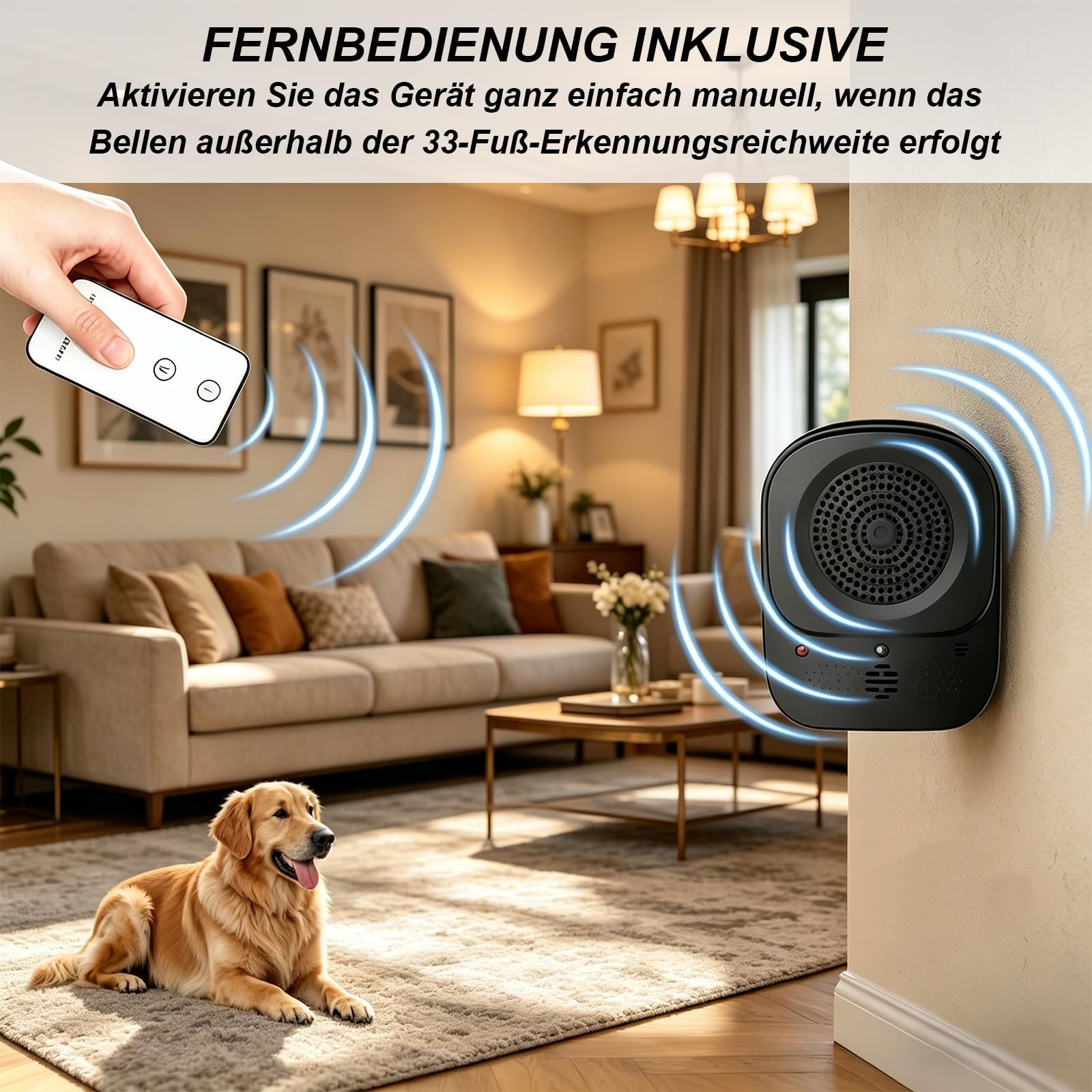 Ultraschall Hundetrainer mit Fernbedienung, Anti Bell Gerät gegen Hundebellen, Wiederaufladbarer Bark Stopper für Innen & Außen, Einstellbare Frequenz, Tragbares Hundetraining Tool