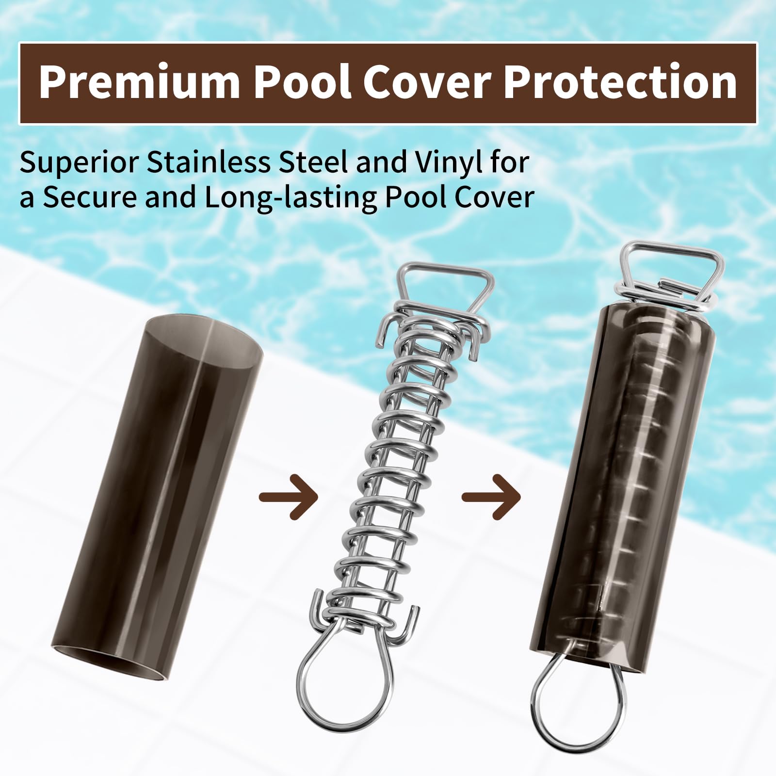 Pool Safety Cover Springs 10-Pack 8" Stainless Steel Pool Cover Springs ...