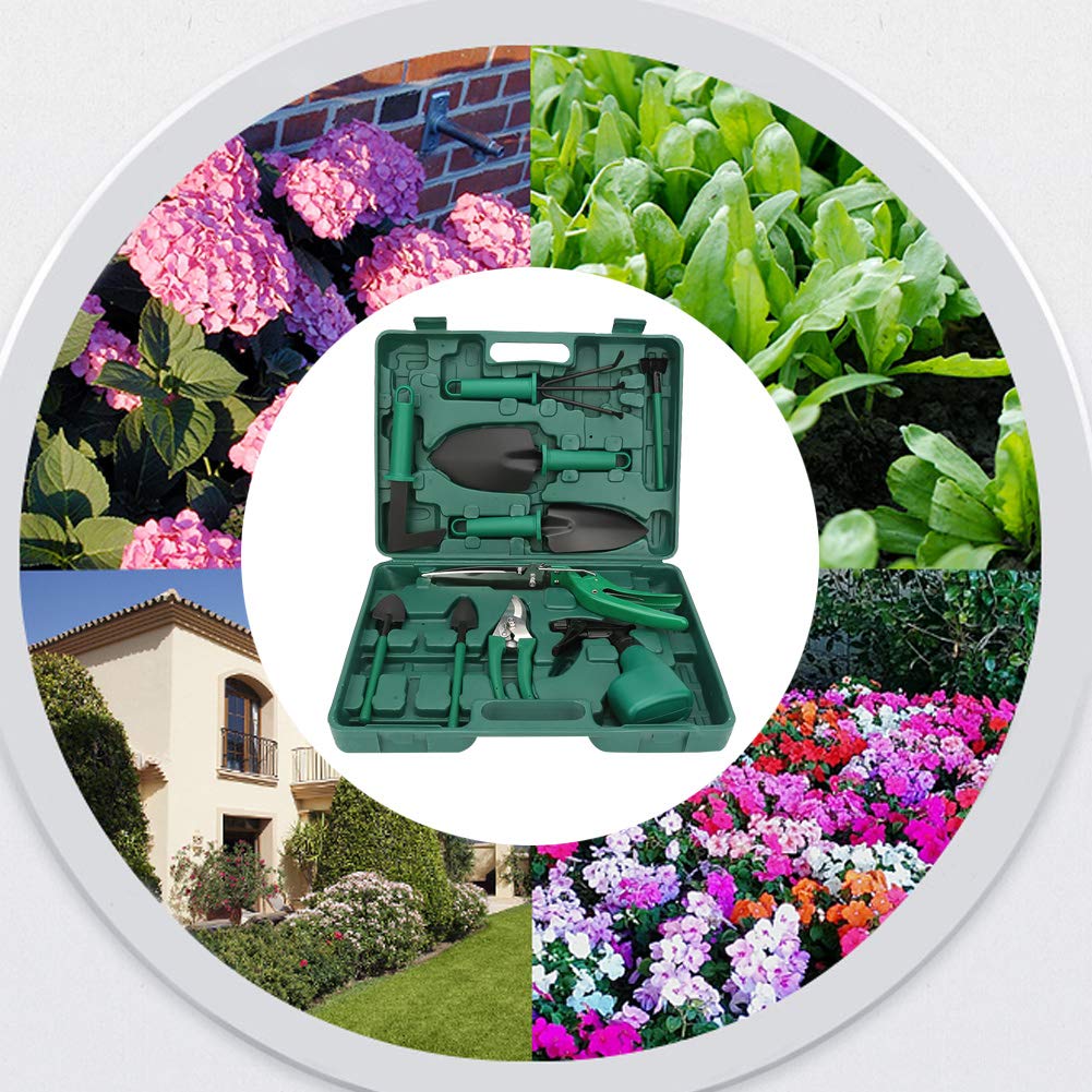 Garten-Handwerkzeug, Gartenzubehör 10 Stück Multifunktionales Schaufel-Rechen-Klipper-Set mit Kunststoffkoffer Haushalts-Garten-Handwerkzeug