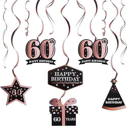 Miniatura 28 de LINGTEER Happy 65th Birthday Decorations Set - 12Pcs Black & Gold Swirls Streamer,Happy Birthday Bunting Banner,Cheers to 65 Years Old Bday Party