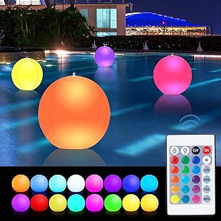 Floating Ball Pool Solar Lights Outdoor Waterproof 14 Inch Inflatable Hangable Rechargeable Color Changing LED Lights Glow Globe Pool Night Lights for Backyard Pond Party Water Garden Decor(4 Pack)