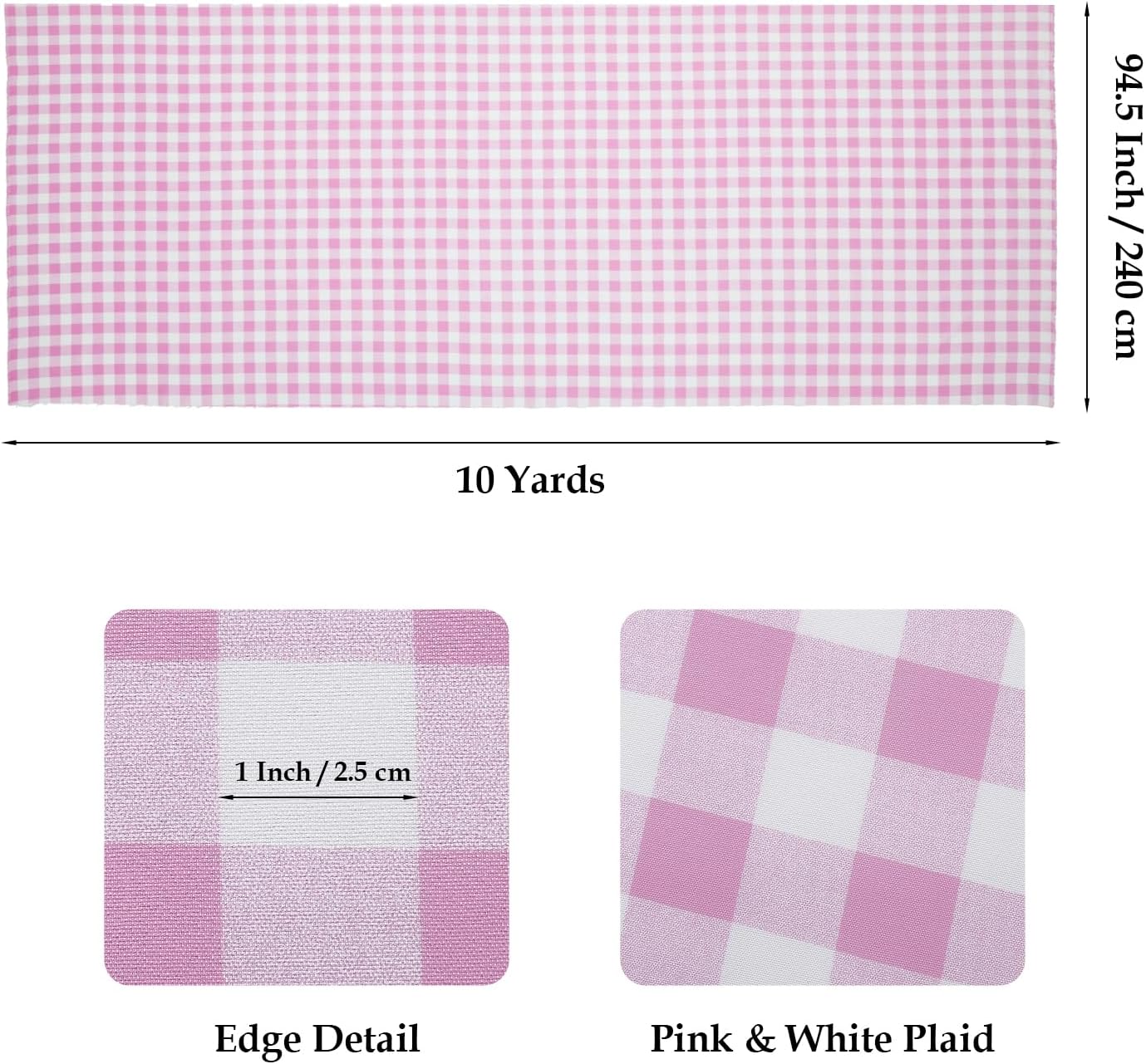 Q&J Fabric Co. Plaid Fabric 10 Yards x 94 Inch 1'' Pink Gingham Checkered Fabric by The Yard Precut Patchwork Sewing for DIY Craft Sewing Home Christmas Decoration