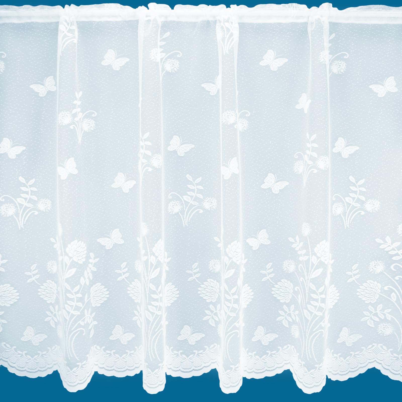 Netcurtainsuk White Country Garden Butterfly Floral Trailing Leaf Pattern Net Curtains In - Sold By The Metre (Drop: 205Cm (81"))