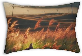 Vibrant 20x14 Spun Lumbar Pillow Featuring Big Bluestem Grass and Greater Prairie-Chicken in Tallgrass Prairie Kansas