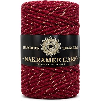 Macrame Yarn. Cotton Yarn Cord. 100% Natural Cotton Cord. Gold or Silver Thread. Perfect for Crafts, DIY, Crafts &amp; Knitting. 