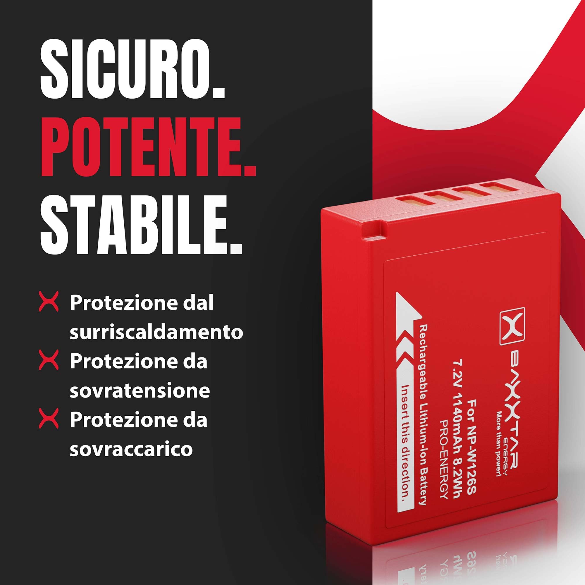 Baxxtar Pro 2X NP-W126s Batteria 1140mAh – Ricambio per Fujifilm NP-W126s / NP-W126 – per X100F X100V X100VI X-T3 X-T20 X-T30 X-T50 X-S10 X-Pro2 X-E4 X-M5 – doppia riserva