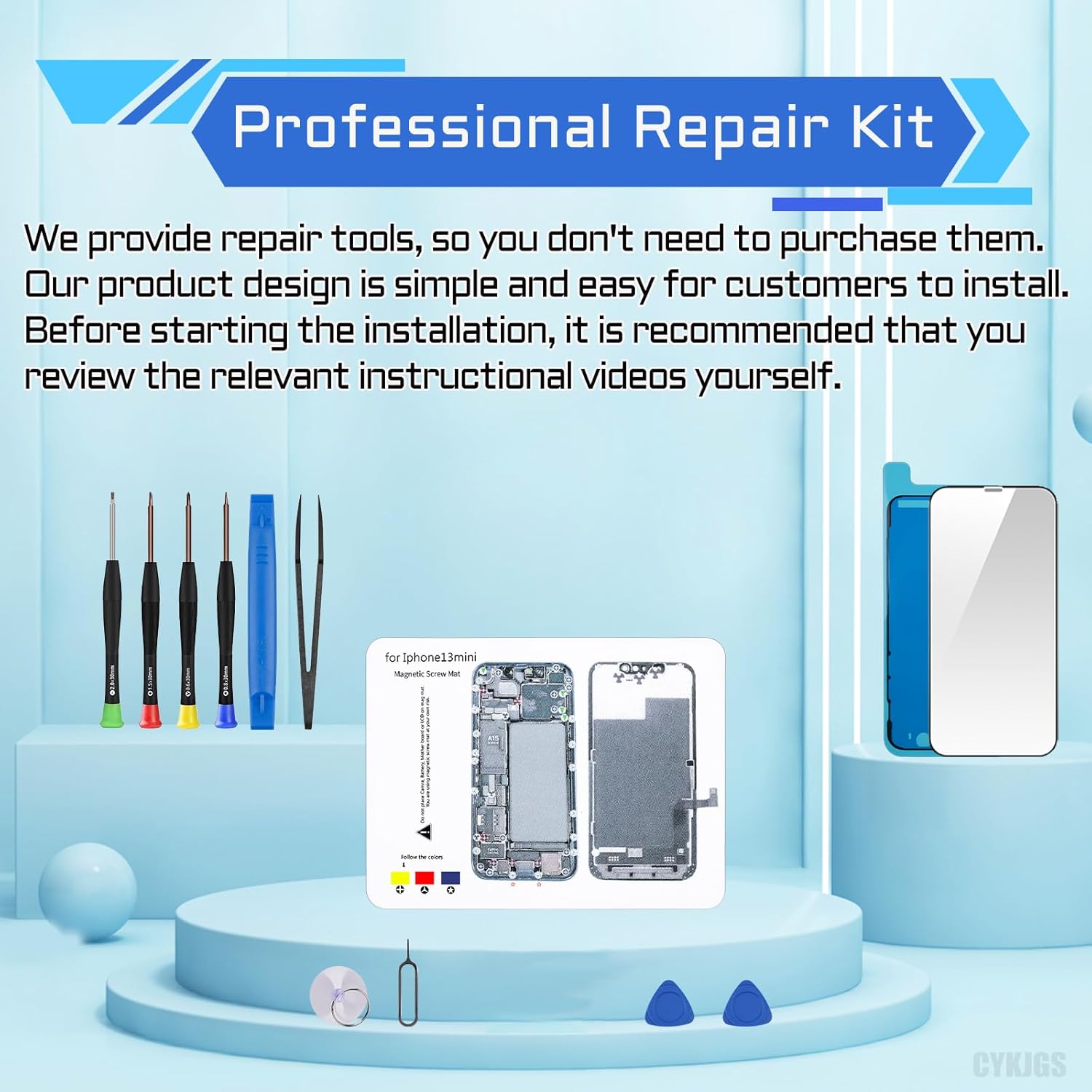 for iPhone 13 Mini Screen Replacement with Earspeaker Flex Cable Proximity Sensor 5.4" 3D Touch LCD Display Digitizer Full Assembly Front Glass Repair Fix Tools Kit A2481 A2626 A2628 A2629
