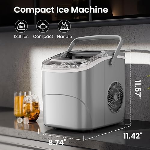 Vista 14 de AGLUCKY Encimera para hacer hielo, máquina portátil para hacer hielo con asa, máquina de hielo autolimpiante, 26 libras/24 horas, 9 cubitos de hielo