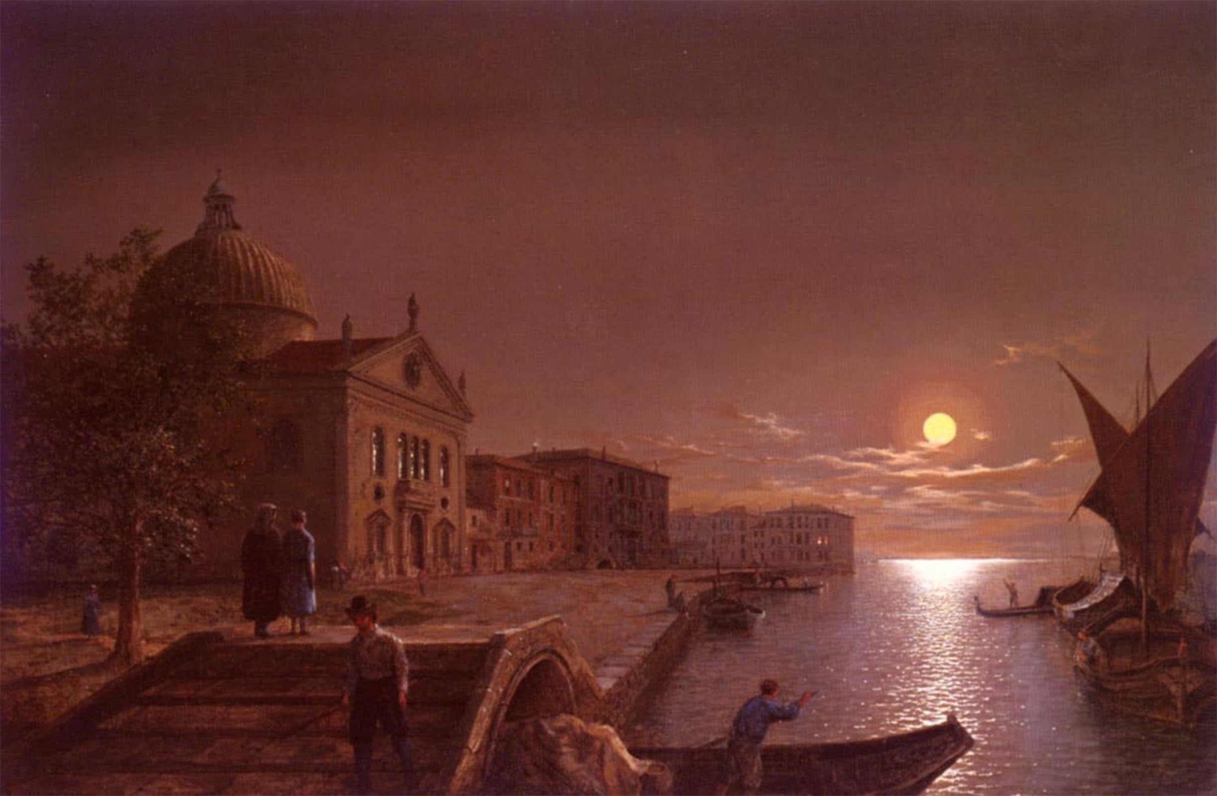 ARTXLXXBN Famous Painting Canvas Artwork Graffiti Print Moonlight in Venice by Henry Pether Portrait Canvas Image for Home Decor 60x90cm