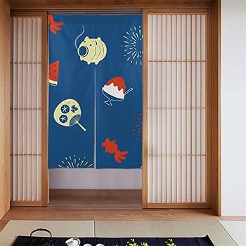 Amazon｜のれん 日本 夏 ネイビー 花火 氷 おしゃれ 間仕切り